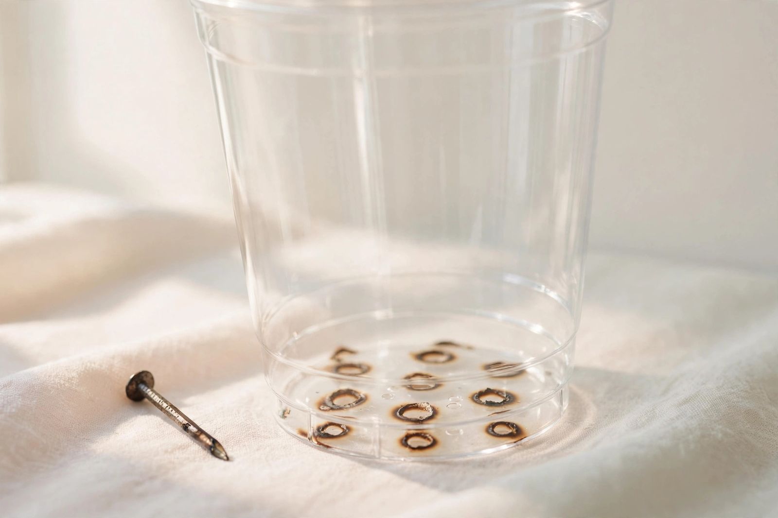 Bereitetes Plastikgefäß Plastikgefäß mit Lochern in der Basis
