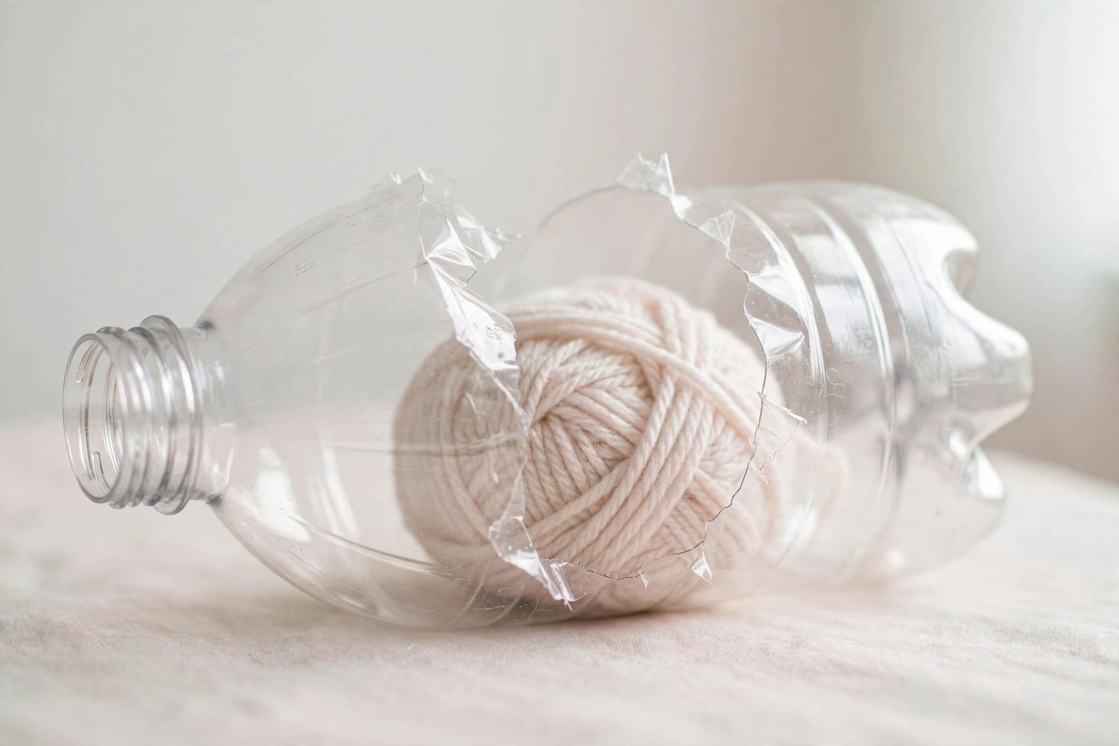Homemade yarn holder Cut PET bottle and homemade yarn holder