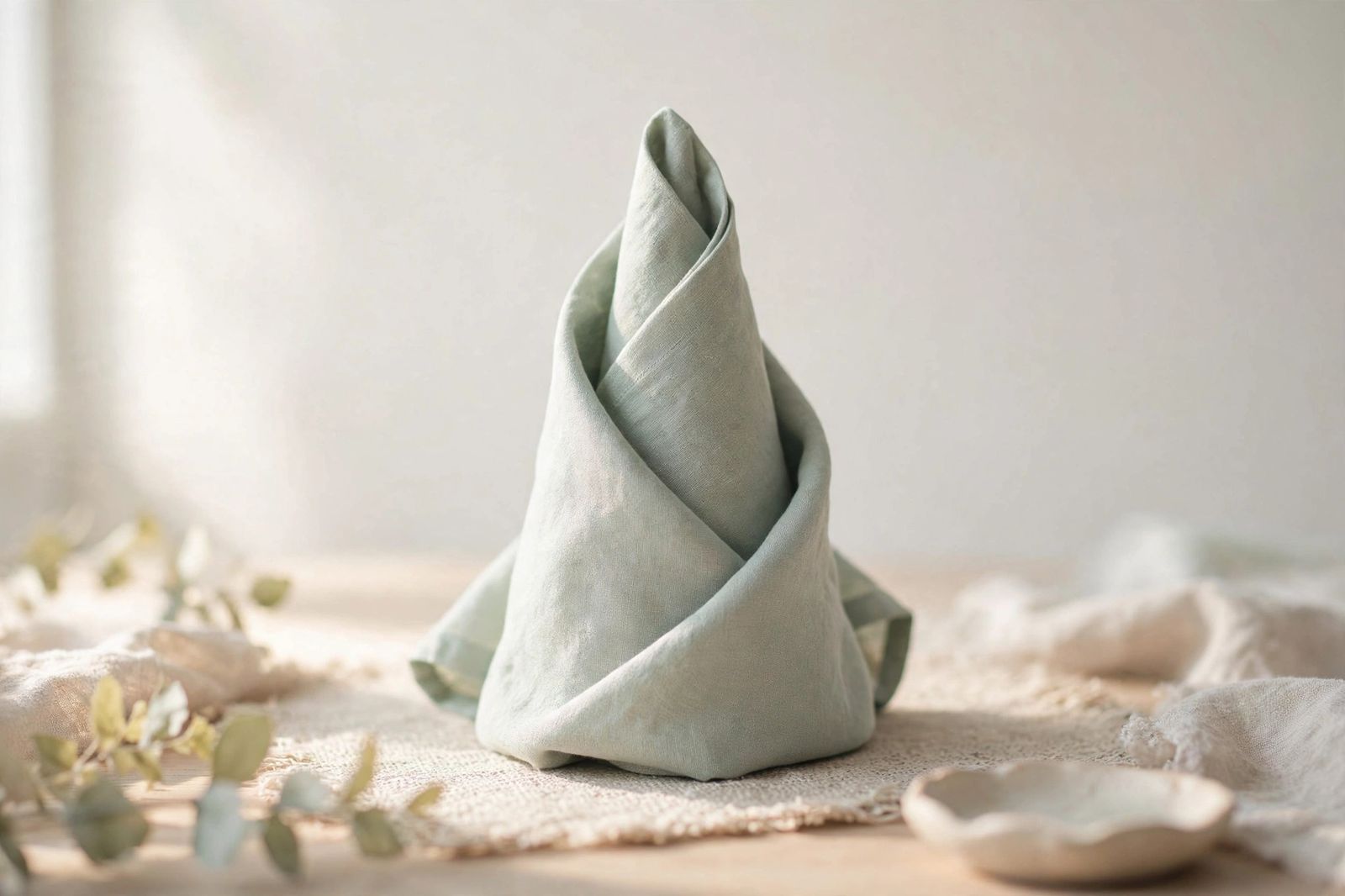 Folded napkin folded cloth napkin in a cone shape