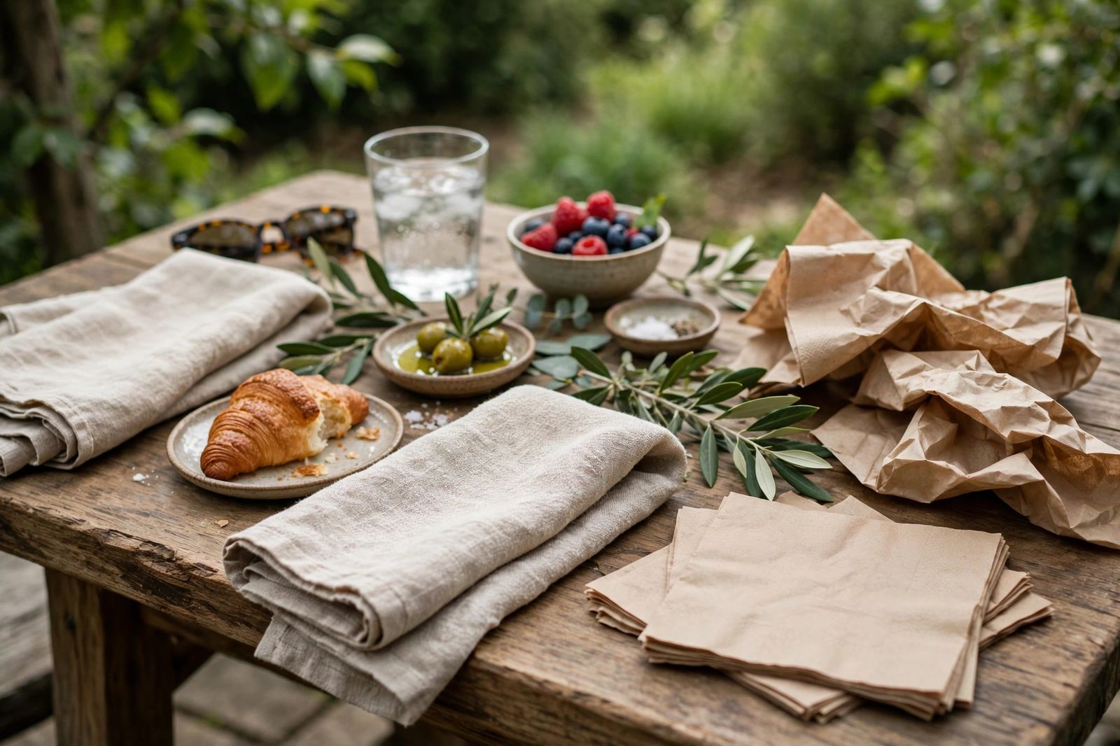 Types of napkins cloth and paper napkins on a table