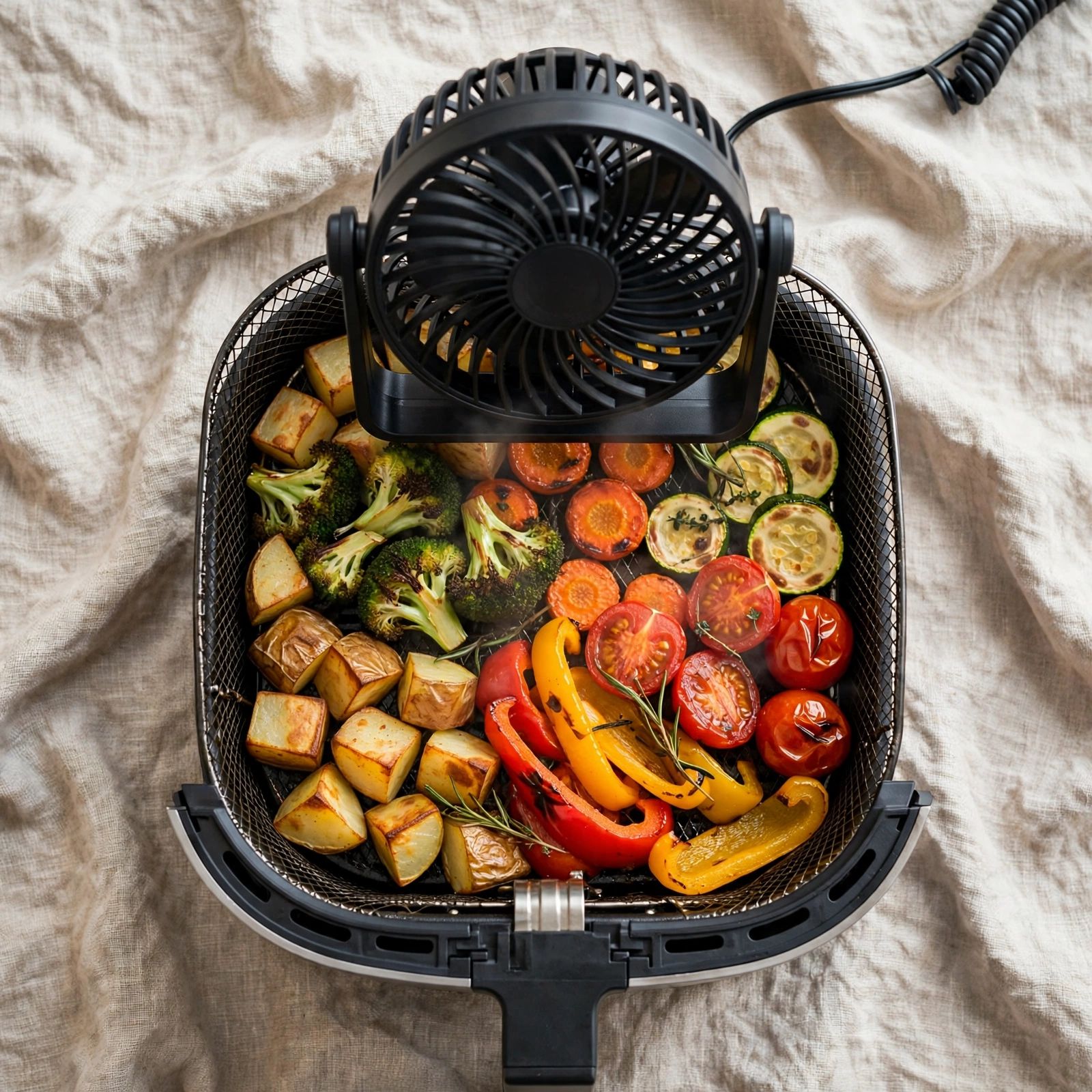 Air Fryer basket with food Air Fryer basket with food
