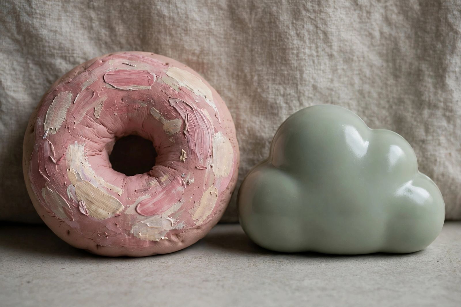 Homemade vs. store-bought: which to choose? Homemade donut-shaped squishy next to a store-bought squishy on a countertop