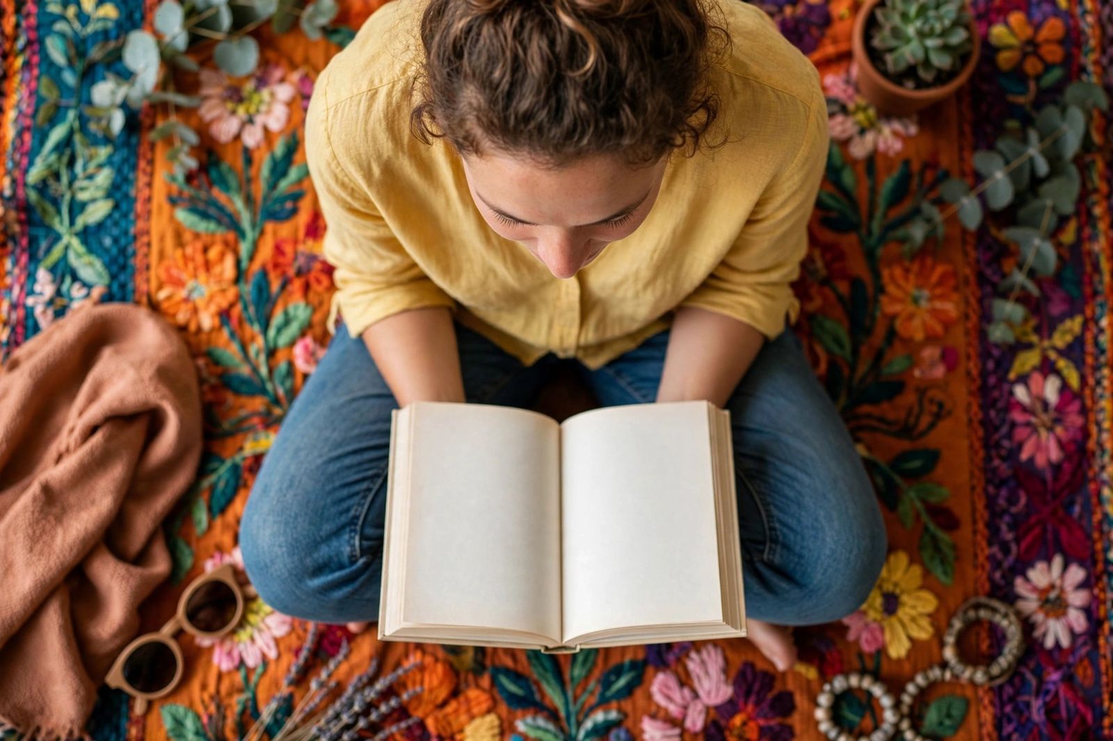 Momento de silêncio y reflexión Mujer sentada en un lugar tranquilo leyendo un libro abierto en su regazo