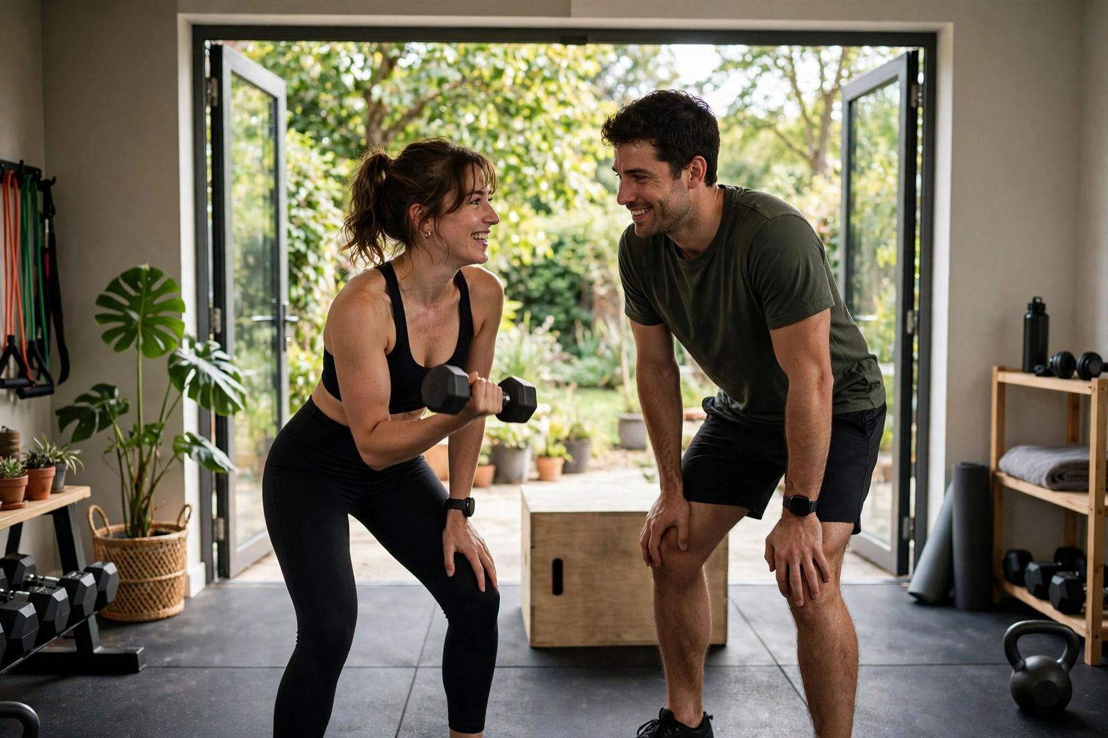 Working out together at home